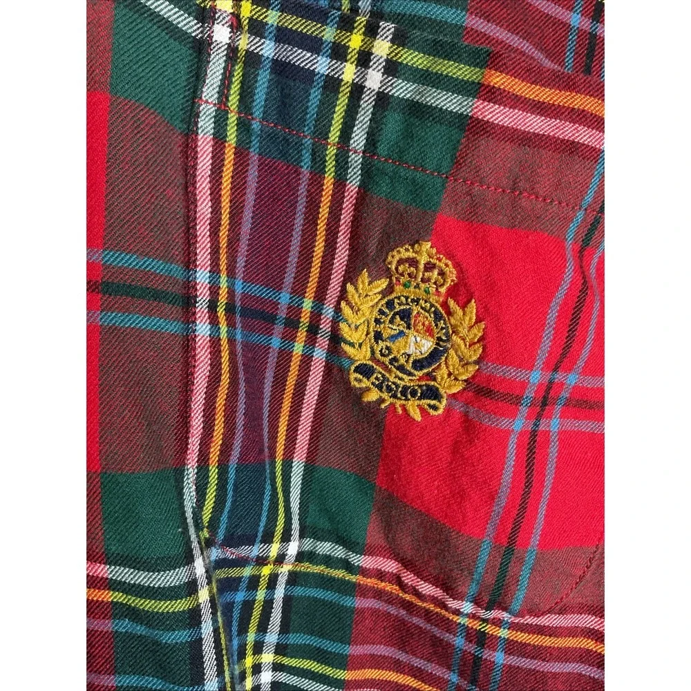 Vtg Polo Ralph Lauren Tartan Red Plaid Flannel‎ Youth XL Crest Holiday Christmas